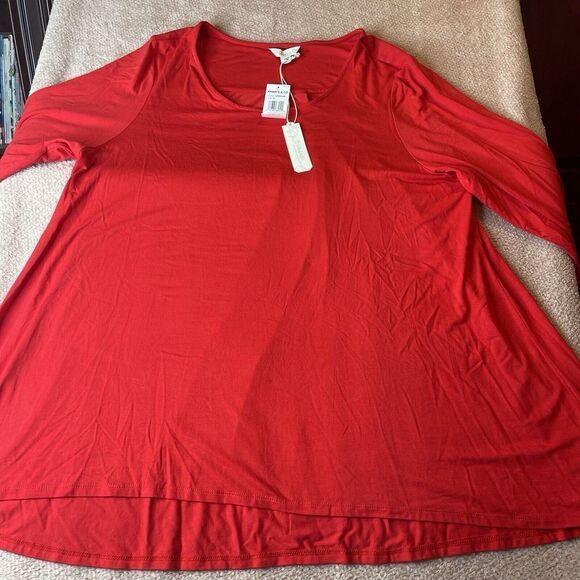 Khakis Co Women Tunic Red Boho Peasants Cottage Core Minimalist Soft ComfySz 3X - Picture 1 of 5